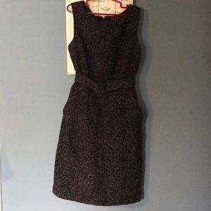 Banana Republic Black and Gray Tweed Belted Dress